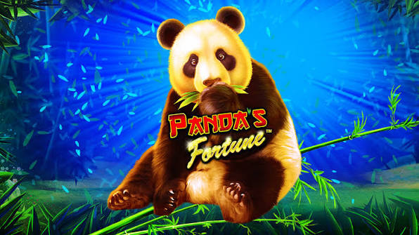 Panda's Fortune slot game screen with bamboo forest background